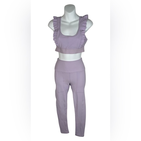 Free People Ruffle Me Up Yoga Leggings Set Top- Medium Bottoms-XS Lavender - Picture 4 of 15